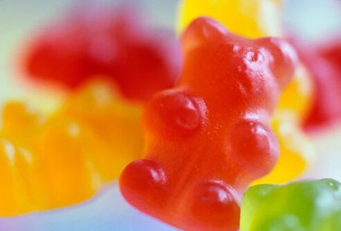 A close-up of gummy bear candy.