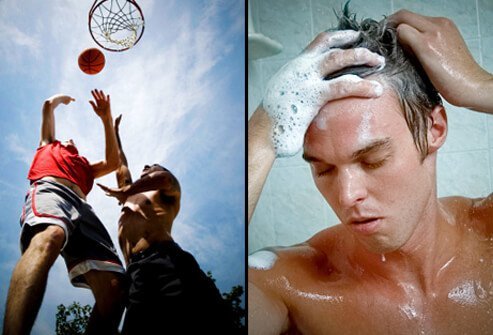 Ringworm prevention tip #3: Shower and shampoo well after any sport that includes skin-to-skin contact.